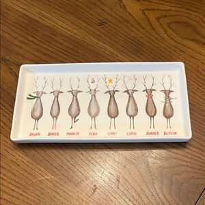 Creative Co-op Stoneware Platter with Santa's Reindeer